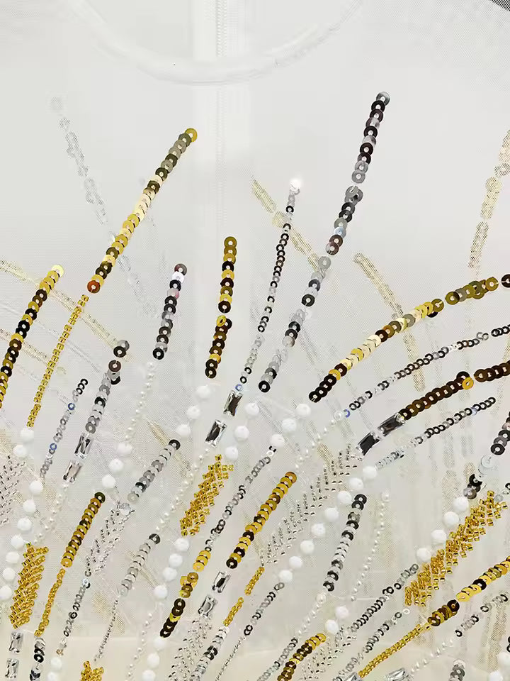 Mesh Splice Sequin Beaded Diamond Jumpsuit