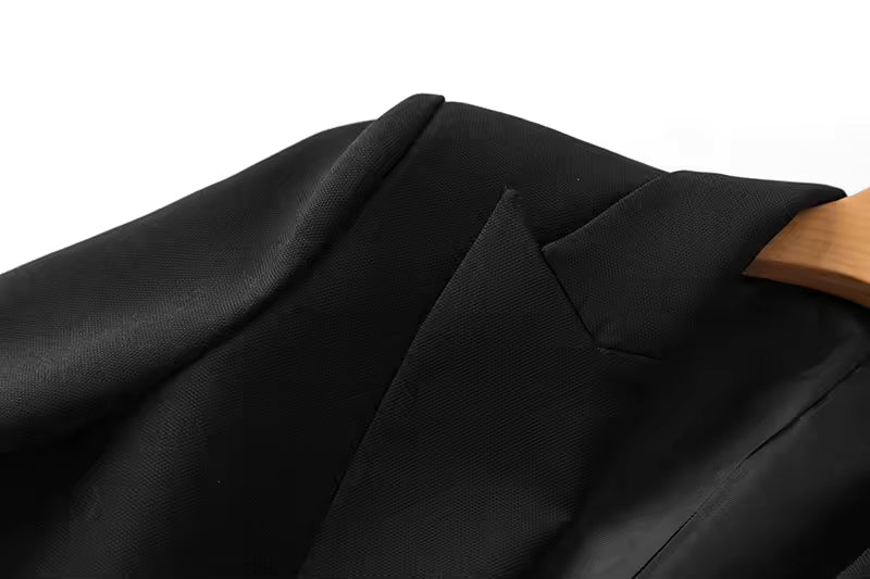 Rhinestone Beaded Notched Double-Breasted Solid Blazer