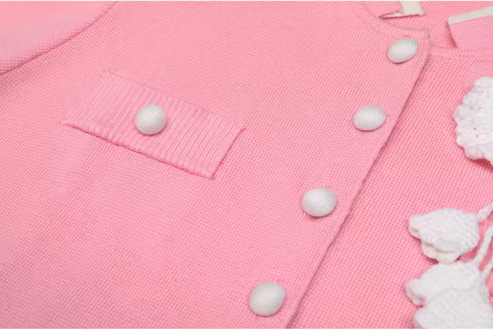 Colorblock Flower Accent Knit Vest & Solid Pants Set