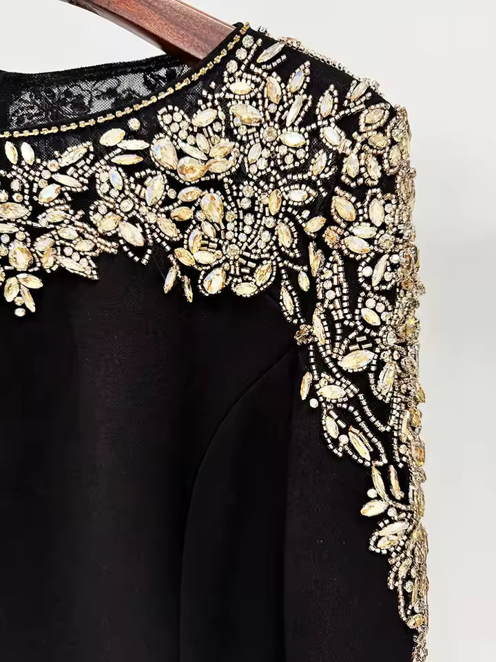 Rhinestone Beaded Knit Midi Dress