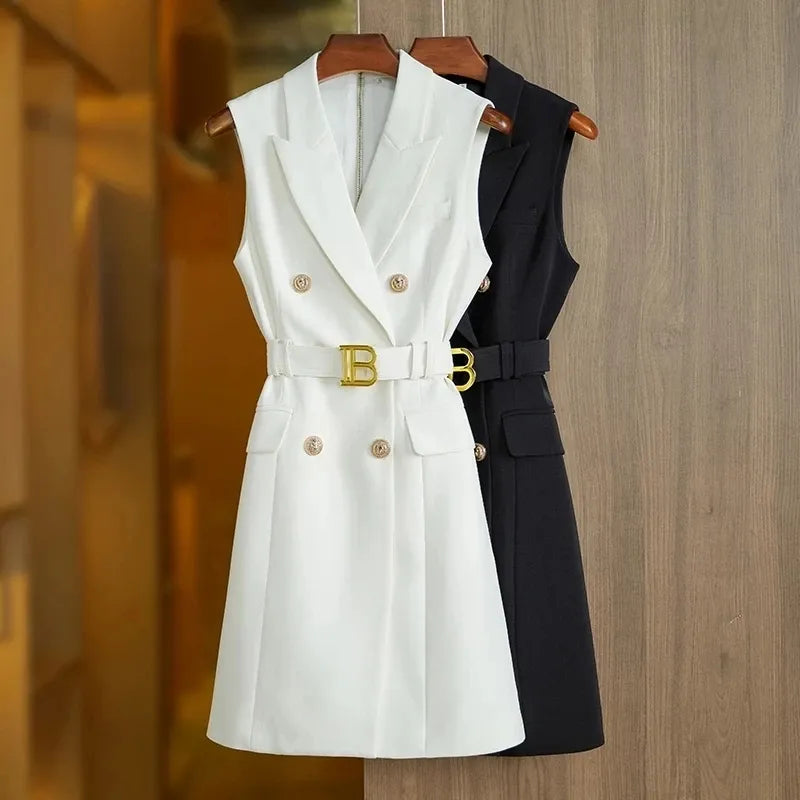 Paola Blazer Dress in Black/White