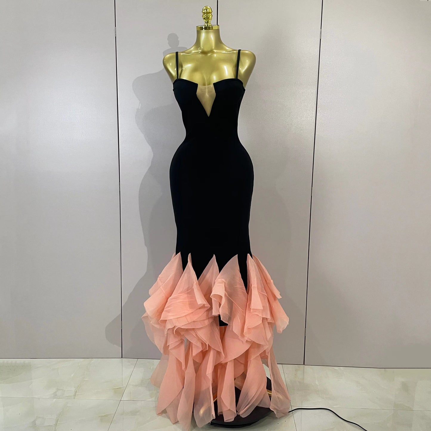 Rosé Noir Ruffle Gown