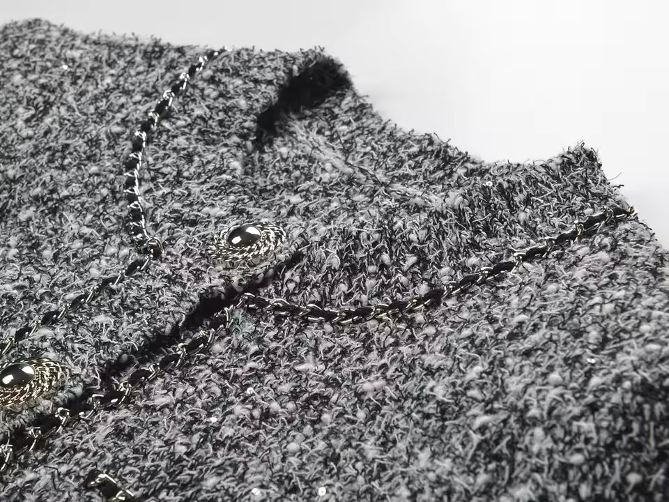 Stylish Chain Decor O-Neck Long Sleeve Single-Breasted Knit Cardigan