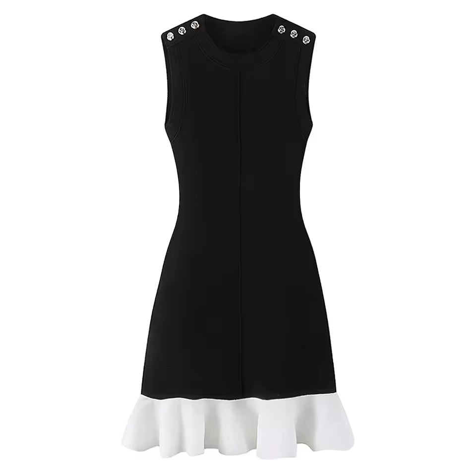 Ruffled Hem Sleeveless Knitted Mini Dress
