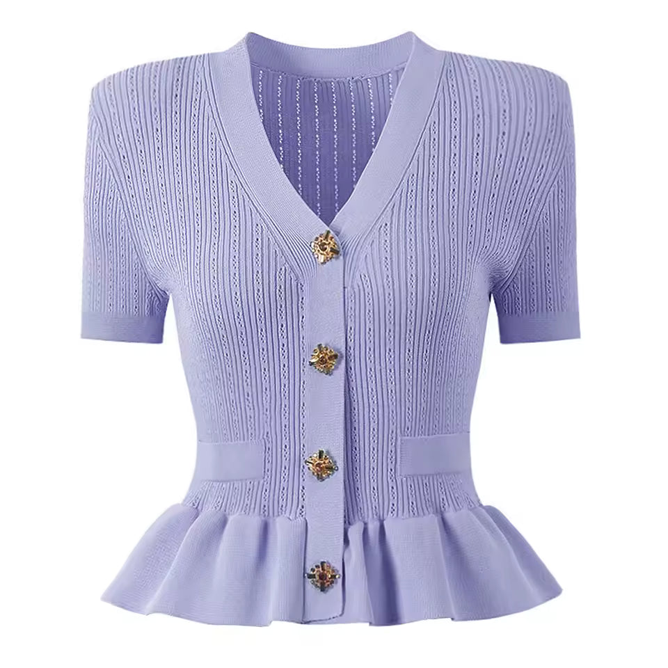 Diamond Button Short Sleeve Knitted Vest Top
