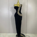 Black Crystal One-Shoulder Bandage Maxi Dress – Luxury Evening Gown