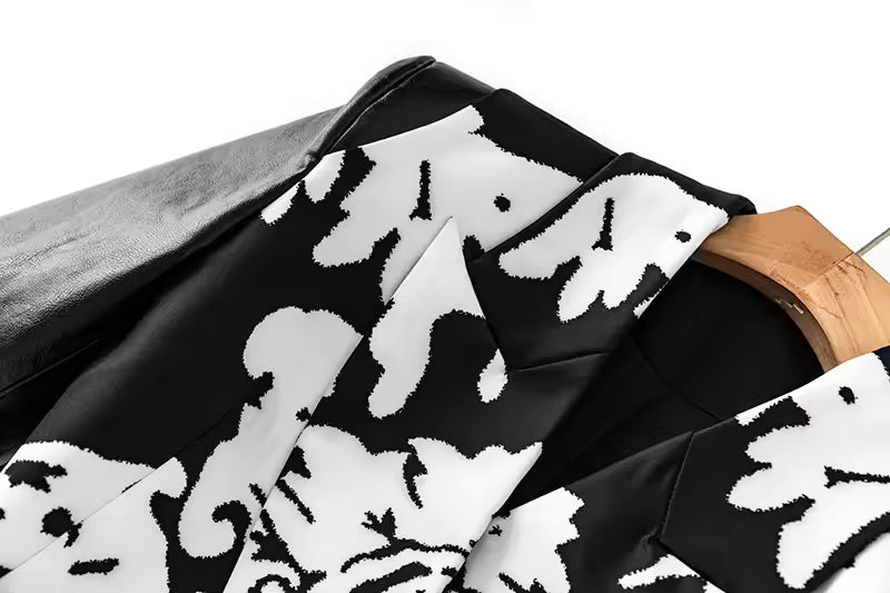 PU Patchwork Floral Slim Blazer