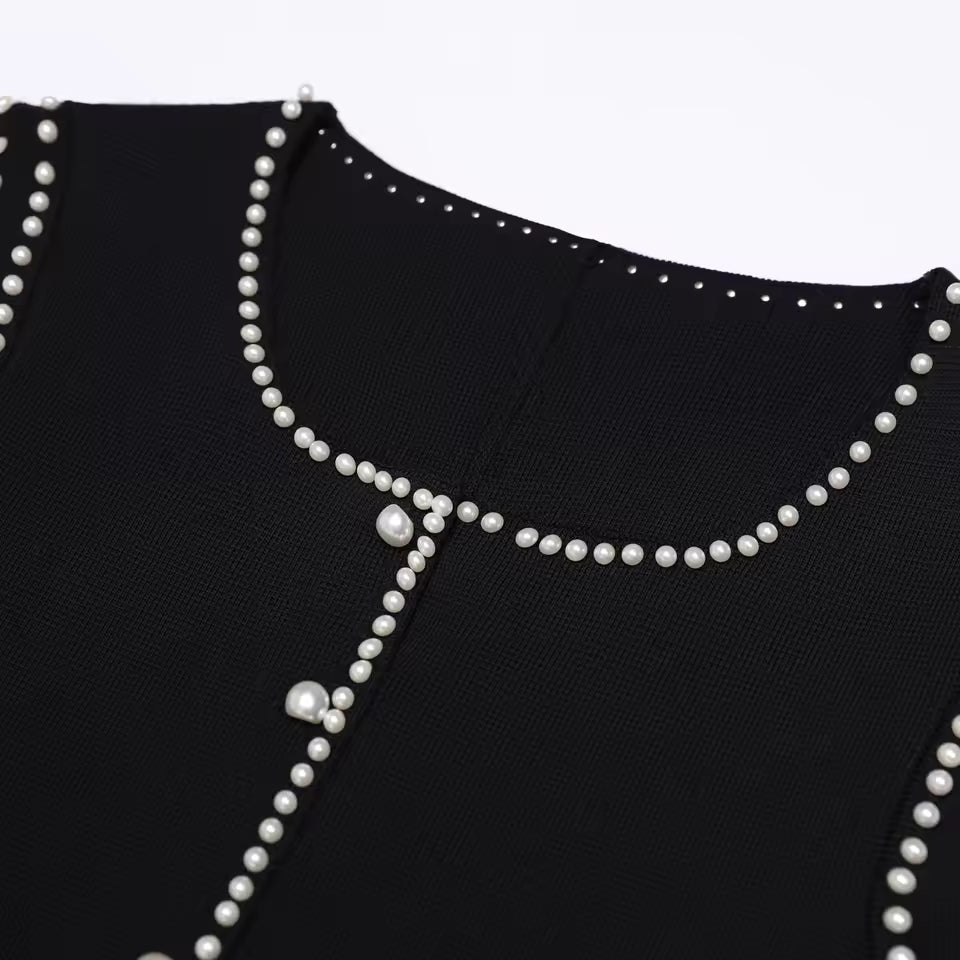 Pearl Edge Knitted Long Sleeve Top & Slim Fit Sleeveless Dress Set