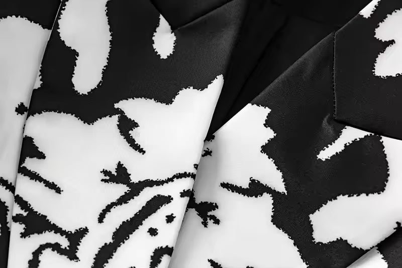 PU Patchwork Floral Slim Blazer