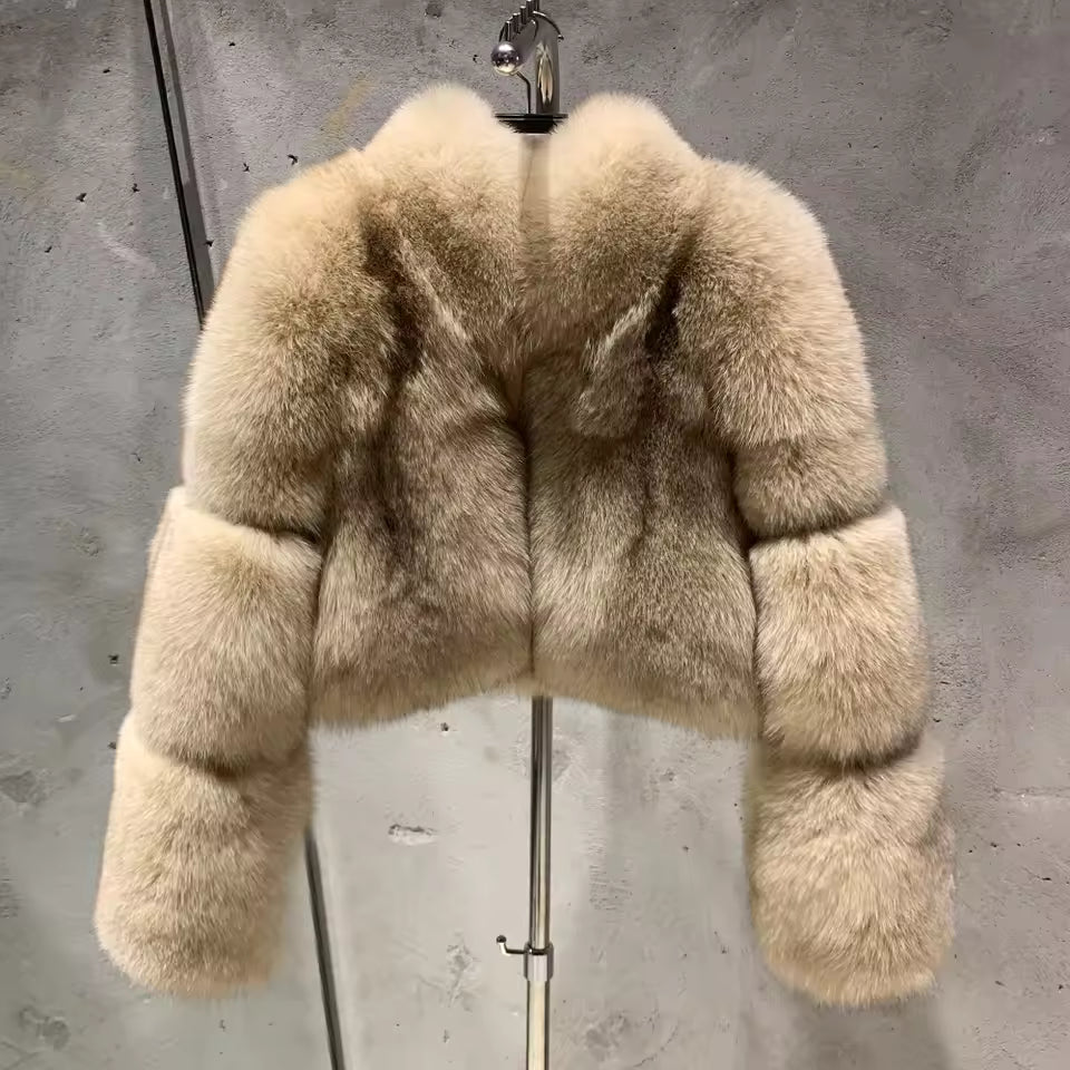 Fox Fur Cropped Bomber Jacket