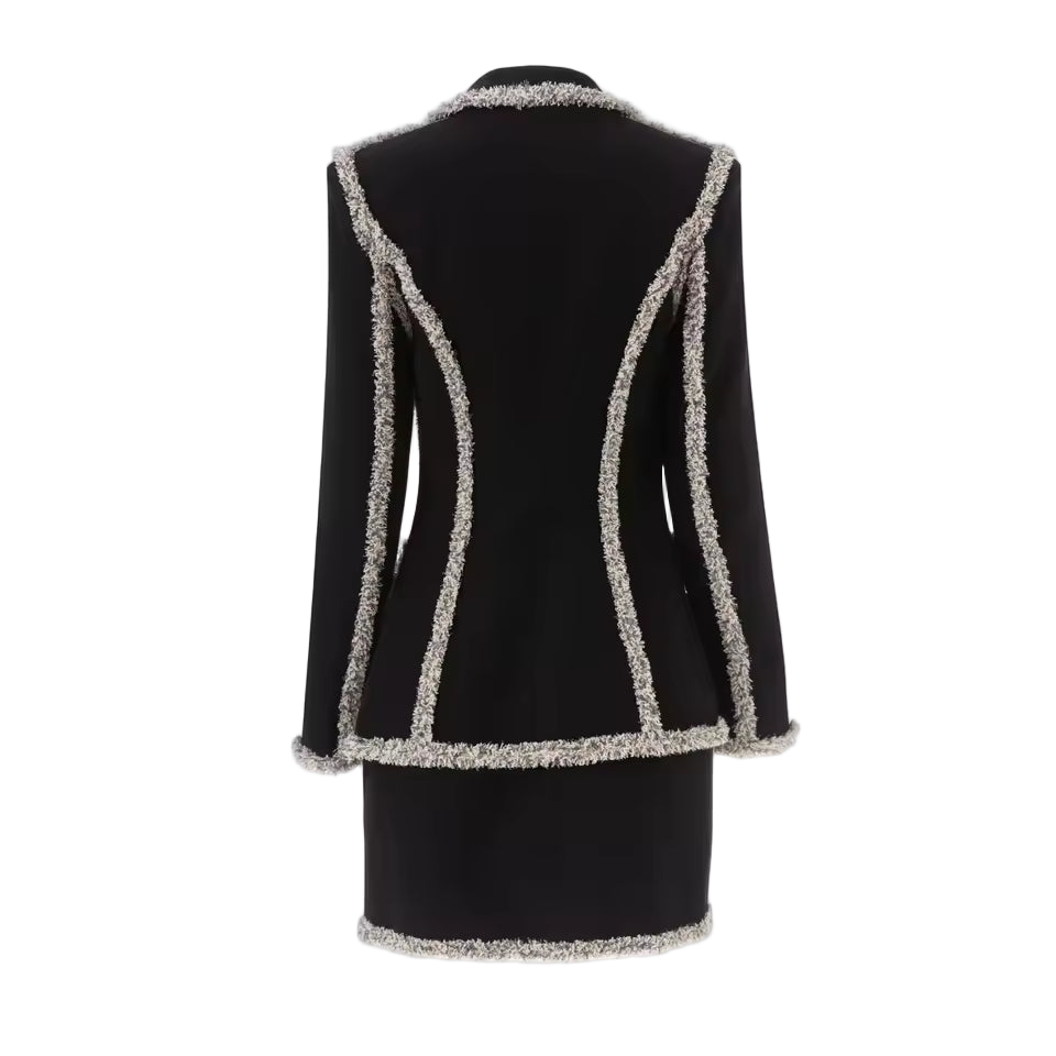 High Quality Velvet Notched Blazer & Mini Pencil Skirt Set