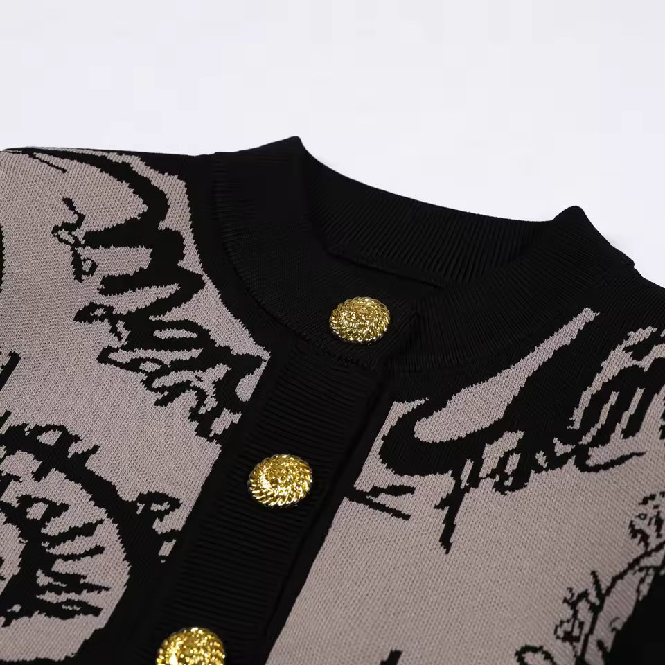 Round Neck Single-Breasted Long Sleeve Fitted Knit Vest