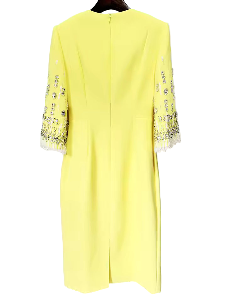 Sequined Rhinestone Beaded Tassel Knit Midi Dress