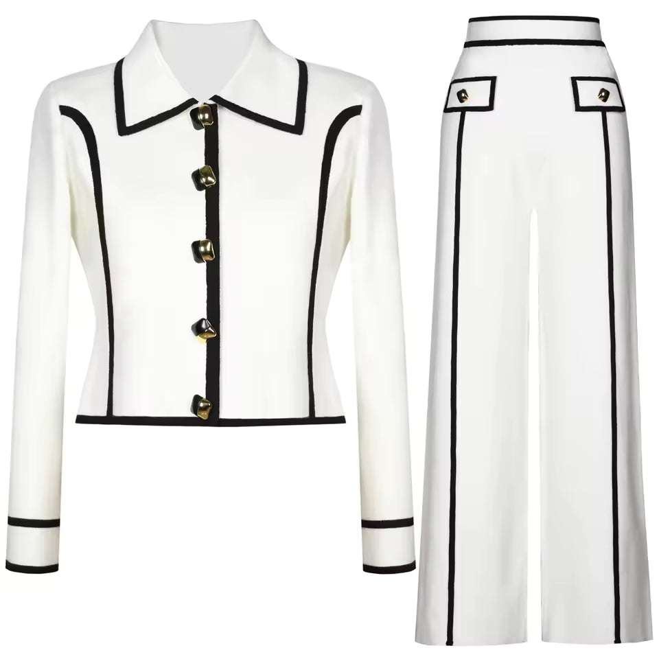 Colorblock Knit Turn-Down Collar Vest and Pants Set