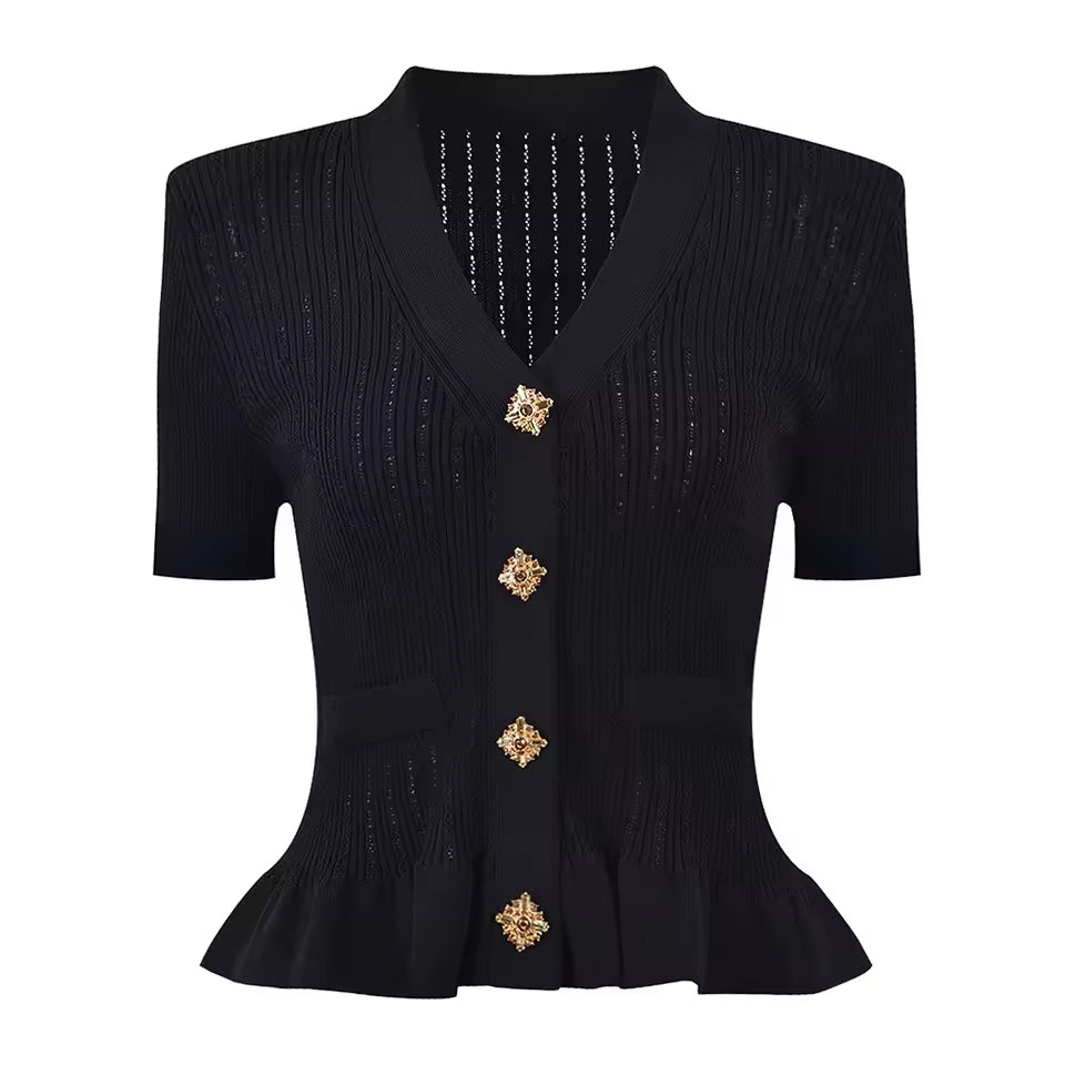 Diamond Button Short Sleeve Knitted Vest Top