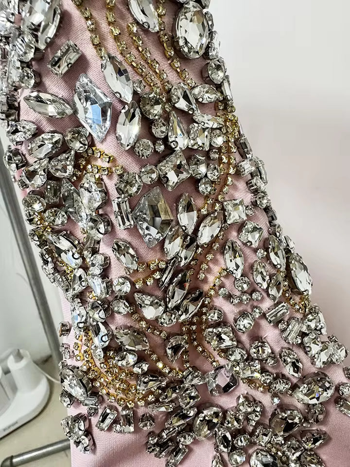 Diamond Beaded Long Sleeve Elegant Dress