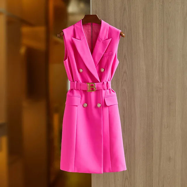 Paola Blazer Dress in Fuchsia/Green