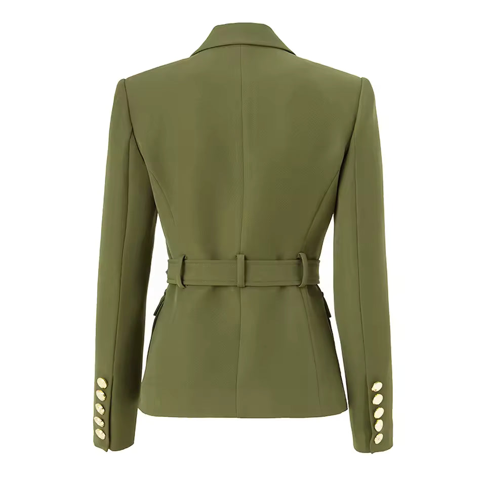 Army Green Belted Blazer with Pockets