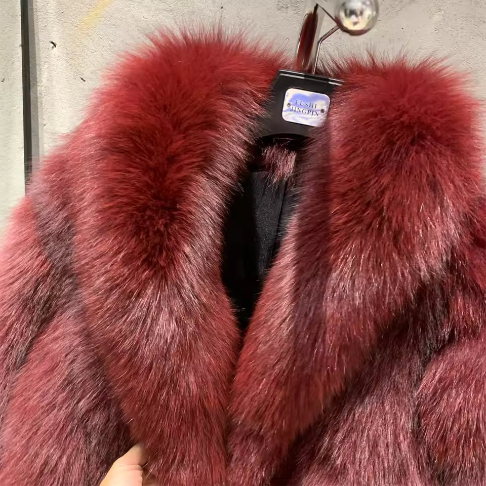 Burgundy Natural Fox Fur Jacket