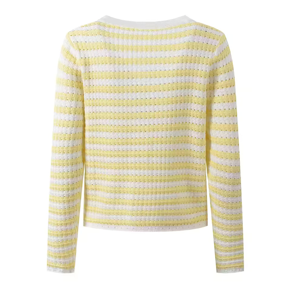 Colorblock Striped Single-Breasted Knit Cardigan