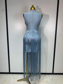 Ice Blue Fringe Bandage Dress