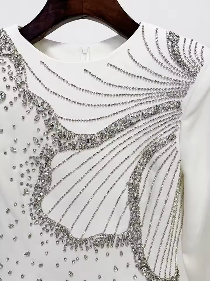 Crystal Beaded Long Sleeve Maxi Dress