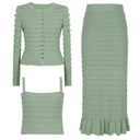 Knitted Lace Rhinestone Top Vest & Camisole with Ruffle Edge Slim Fit Half Skirt Set