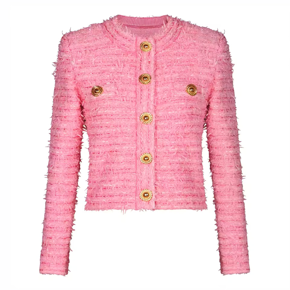 Knitted Tassel Button Long Sleeve Fitted Jacket Vest Top