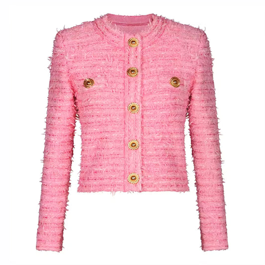 Knitted Tassel Button Long Sleeve Fitted Jacket Vest Top