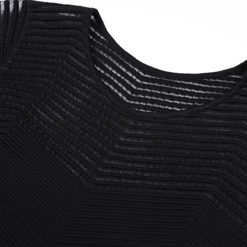 Slim Fit Mesh Hollow Out Short Sleeve Elastic Knit Banquet Dress