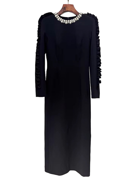Beaded Three-Dimensional Long Sleeve Maxi Dress