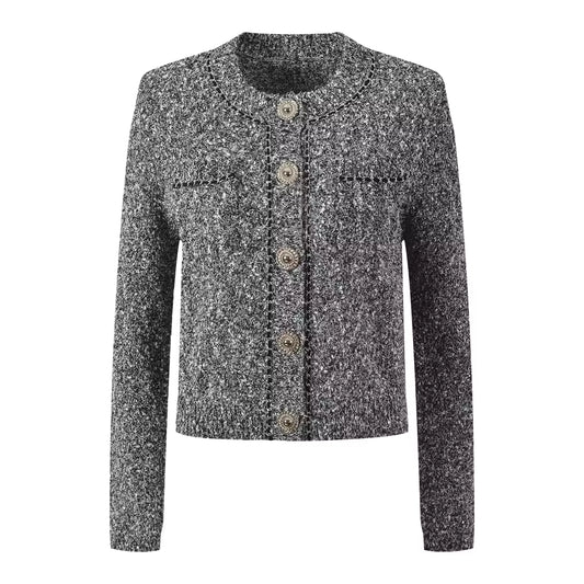 Stylish Chain Decor O-Neck Long Sleeve Single-Breasted Knit Cardigan