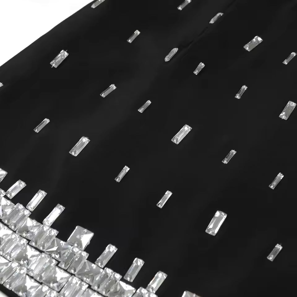 Luxurious Handmade Beaded Long Sleeve Top & Hip-Hugging Half Skirt Set