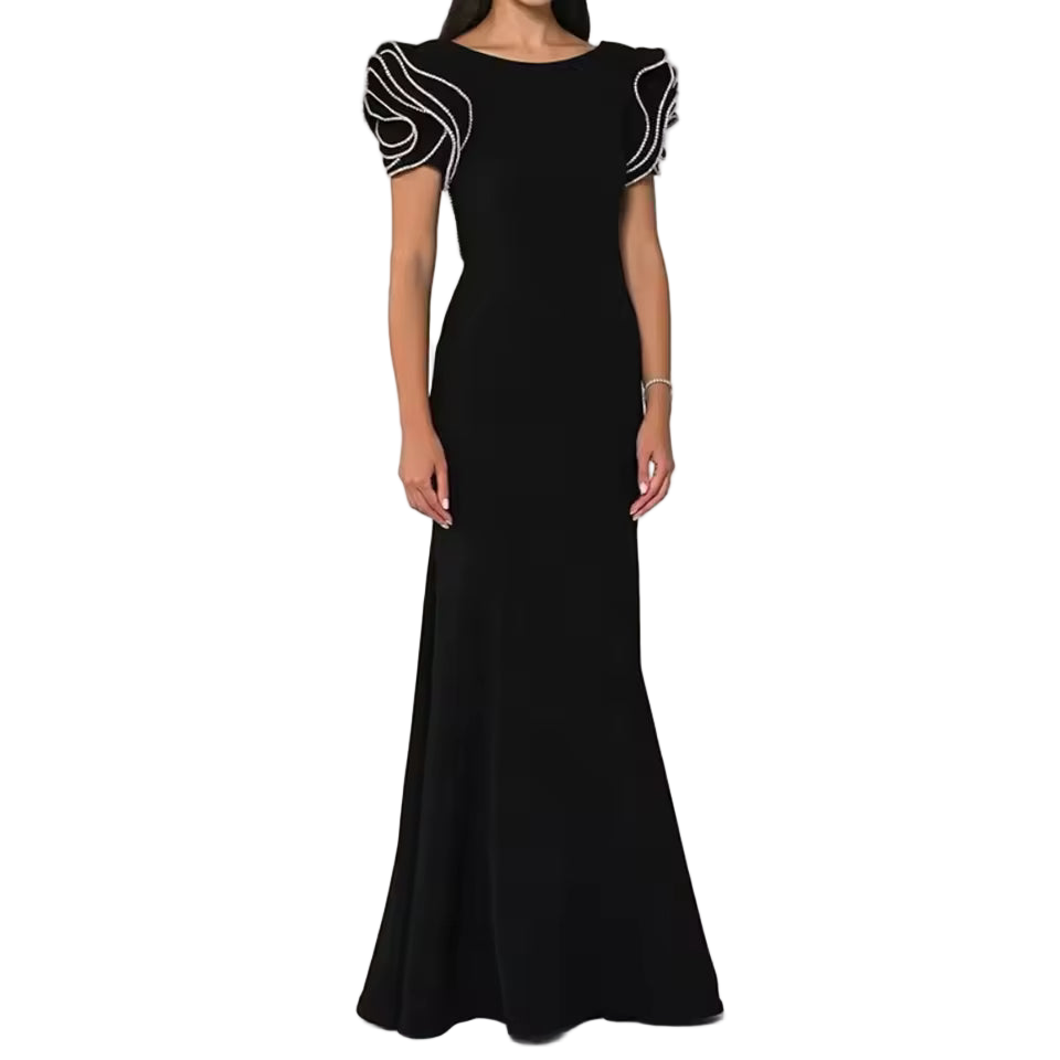 Slim Fit Ruffle Beaded Patchwork Mini Dress