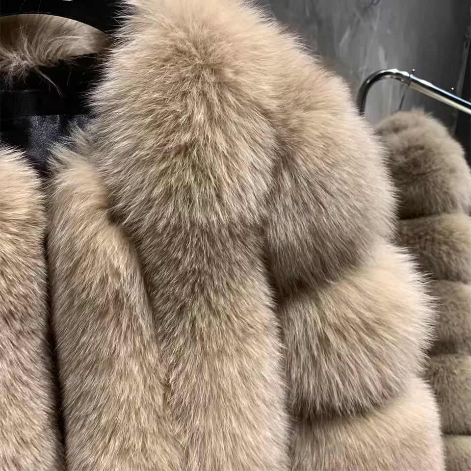 Natural Fox Fur O-Neck Coat