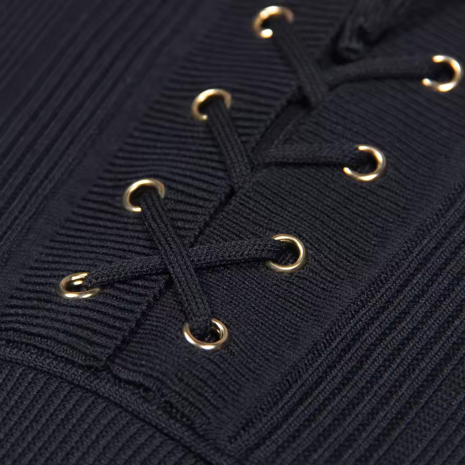 Three-Color Knitted V-Neck Belted Short Sleeve Slim Fit Dress