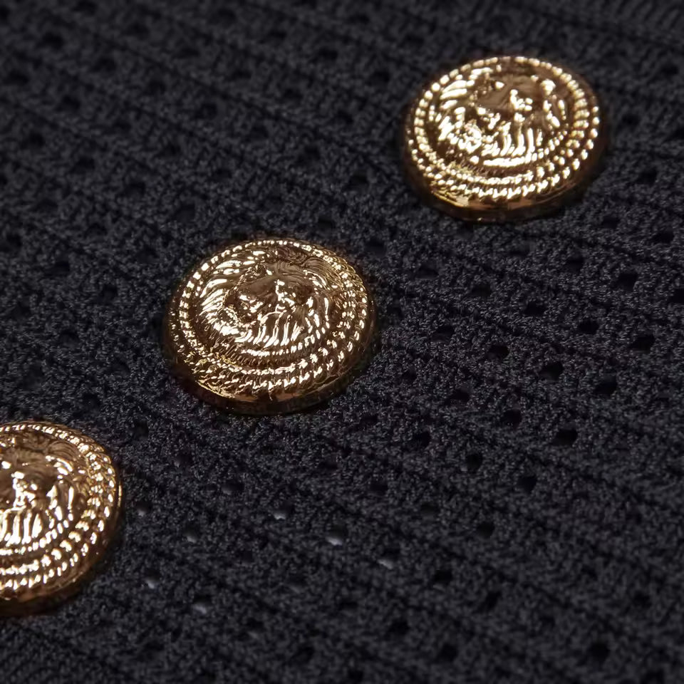 Elegant Knit Fishtail Midi Dress – Short Sleeve Double-Breasted Slim Fit