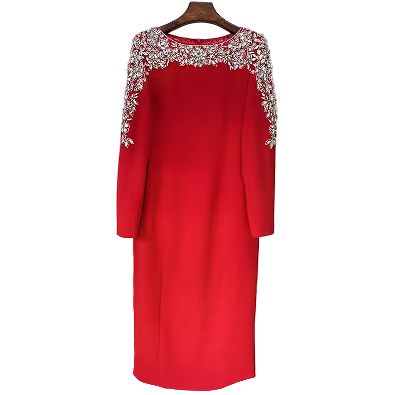 Rhinestone Beaded Knit Midi Dress