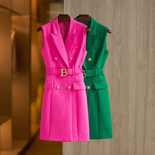 Paola Blazer Dress in Fuchsia/Green