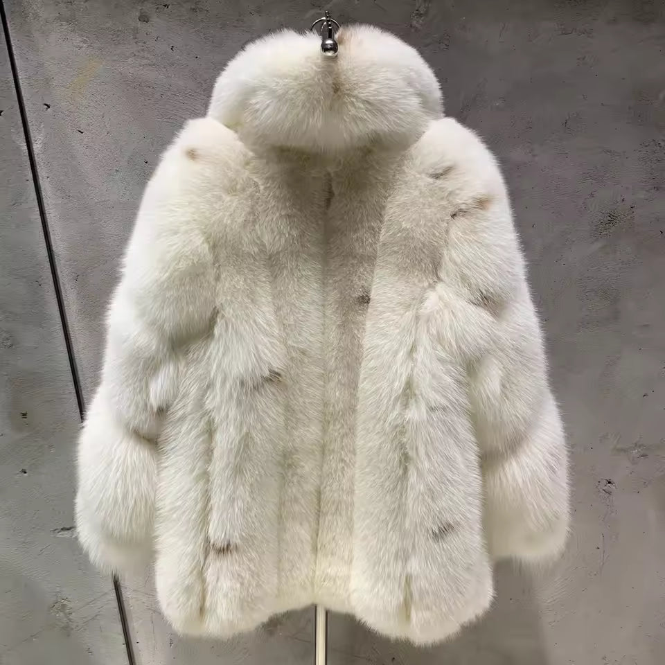 Natural Fox Fur Coat – Turn-Down Collar Classic Style
