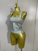 Silver Metallic Corset Top – Cross Back Evening Top