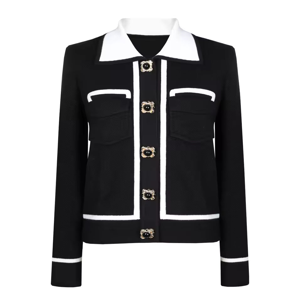 Elastic Knit Lapel Vest with Single Row Buttons
