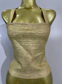 Gold Metallic Cross-Back Corset Top – Structured Evening Top