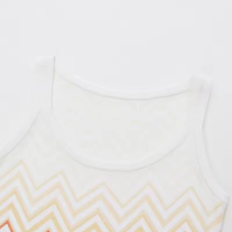 Wavy Knit Two-Piece Set – Sleeveless Tank Top and Wide-Leg Pants