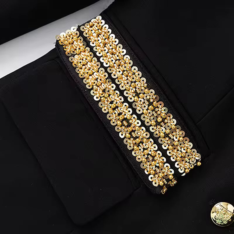 High Quality Colorblock Sequin Blazer & Mini Pencil Skirt Set