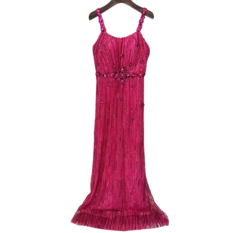 Slim Fit Sequin Patchwork Beaded Square Neck Sleeveless Dress