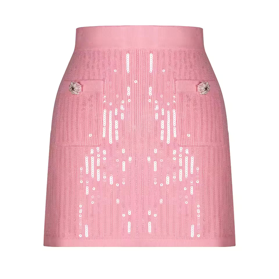 Luxury Sequin Knit Diamond Button Cardigan & Slim Fit Pencil Skirt Set