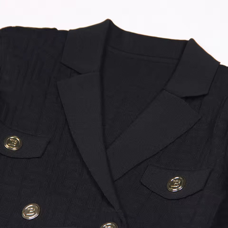 Knitted Suit Collar B-Buckle Waist Long Sleeve Slim Dress