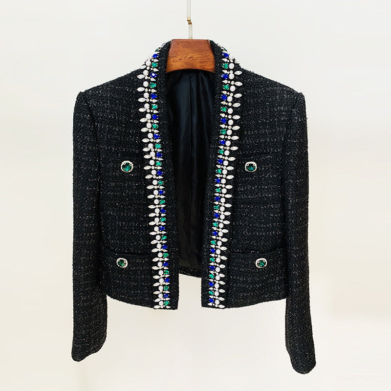 DOUBLE BREASTED BLACK TWEED BLAZER