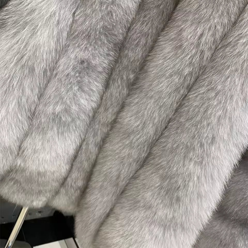 Hooded Natural Fox Fur Coat